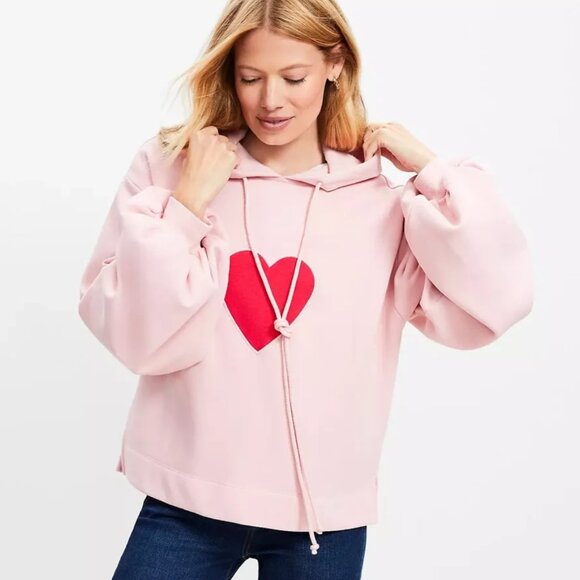 LOFT Tops - NWT LOFT Heart Relaxed Fit Terry Hoodie Sweatshirt Pink Size XL NEW